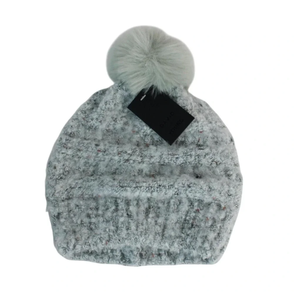 David and Young Mint Green Knit‎ Beanie Faux Fur Pom Pom Winter Hat NWT